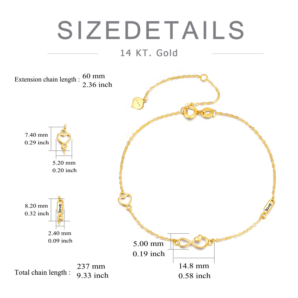 10K Gold Heart & Infinity Symbol Charm Bracelet-4