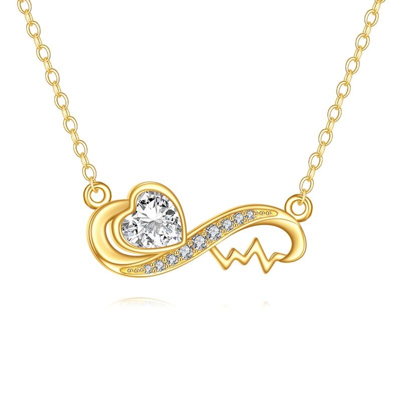 10K Gold Cubic Zirconia Heart & Infinity Symbol Pendant Necklace-6