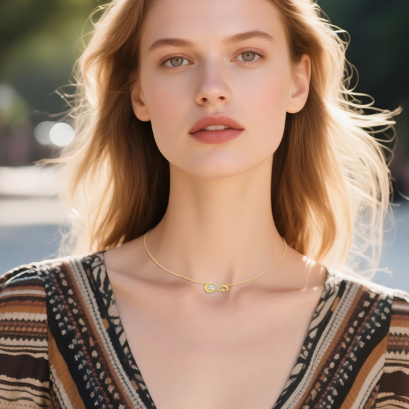 10K Gold Cubic Zirconia Heart & Infinity Symbol Pendant Necklace-2