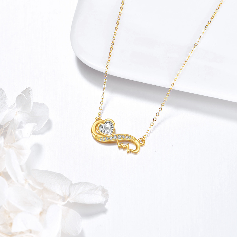 10K Gold Cubic Zirconia Heart & Infinity Symbol Pendant Necklace-3