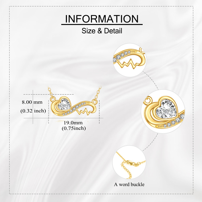 10K Gold Cubic Zirconia Heart & Infinity Symbol Pendant Necklace-4