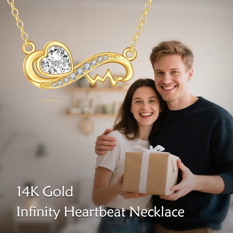 10K Gold Cubic Zirconia Heart & Infinity Symbol Pendant Necklace-6