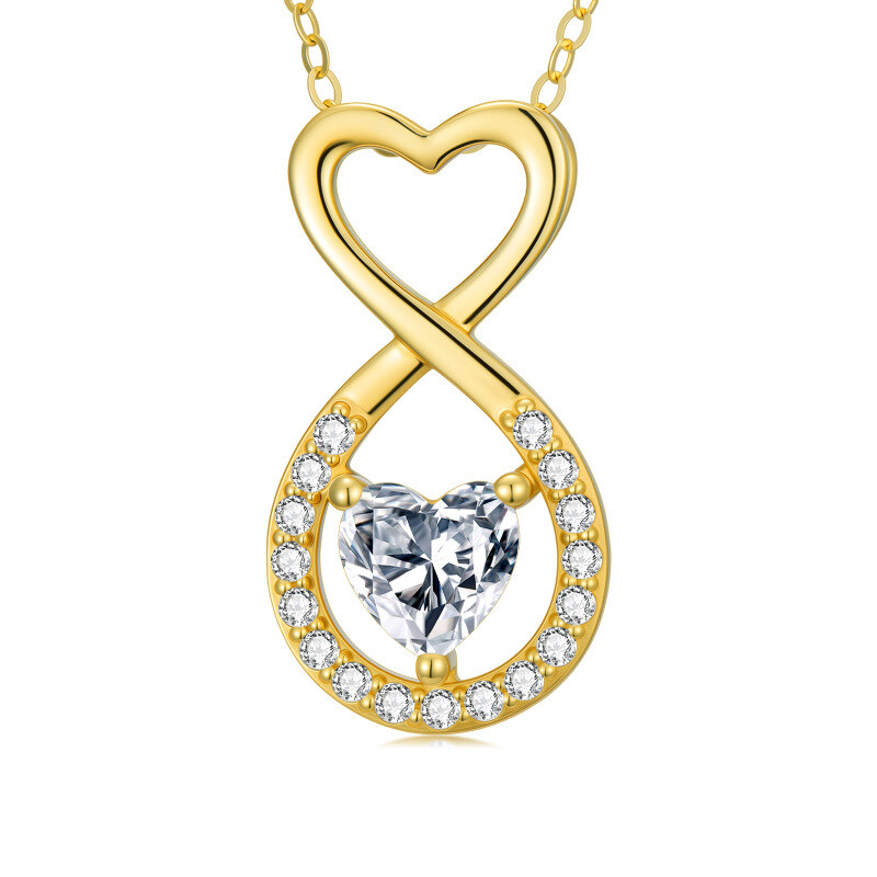 10K Gold Cubic Zirconia Heart & Infinity Symbol Pendant Necklace-14