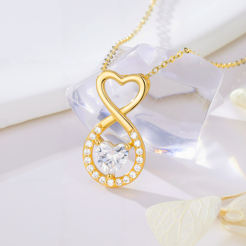10K Gold Cubic Zirconia Heart & Infinity Symbol Pendant Necklace-2