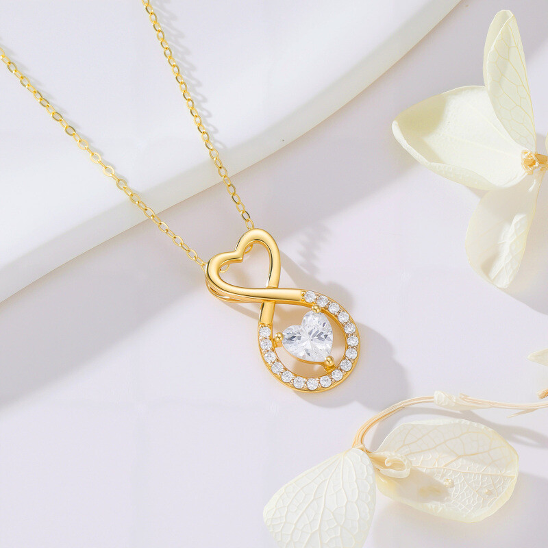 10K Gold Cubic Zirconia Heart & Infinity Symbol Pendant Necklace-3