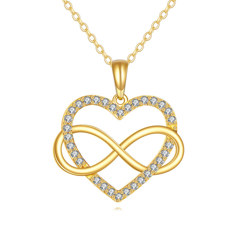 Collar con colgante de corazón y símbolo del infinito en zirconia cúbica de oro de 14 quilates-1