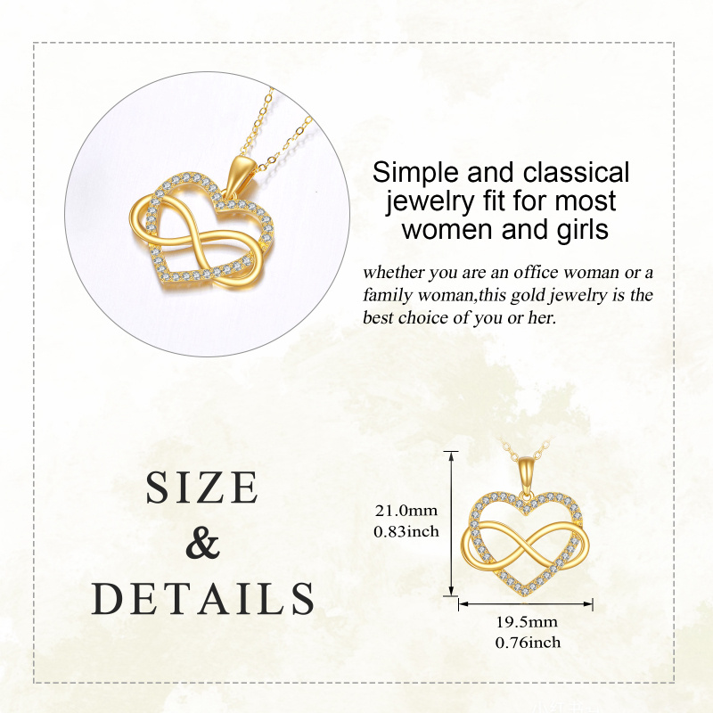 Collar con colgante de corazón y símbolo del infinito en zirconia cúbica de oro de 14 quilates-3