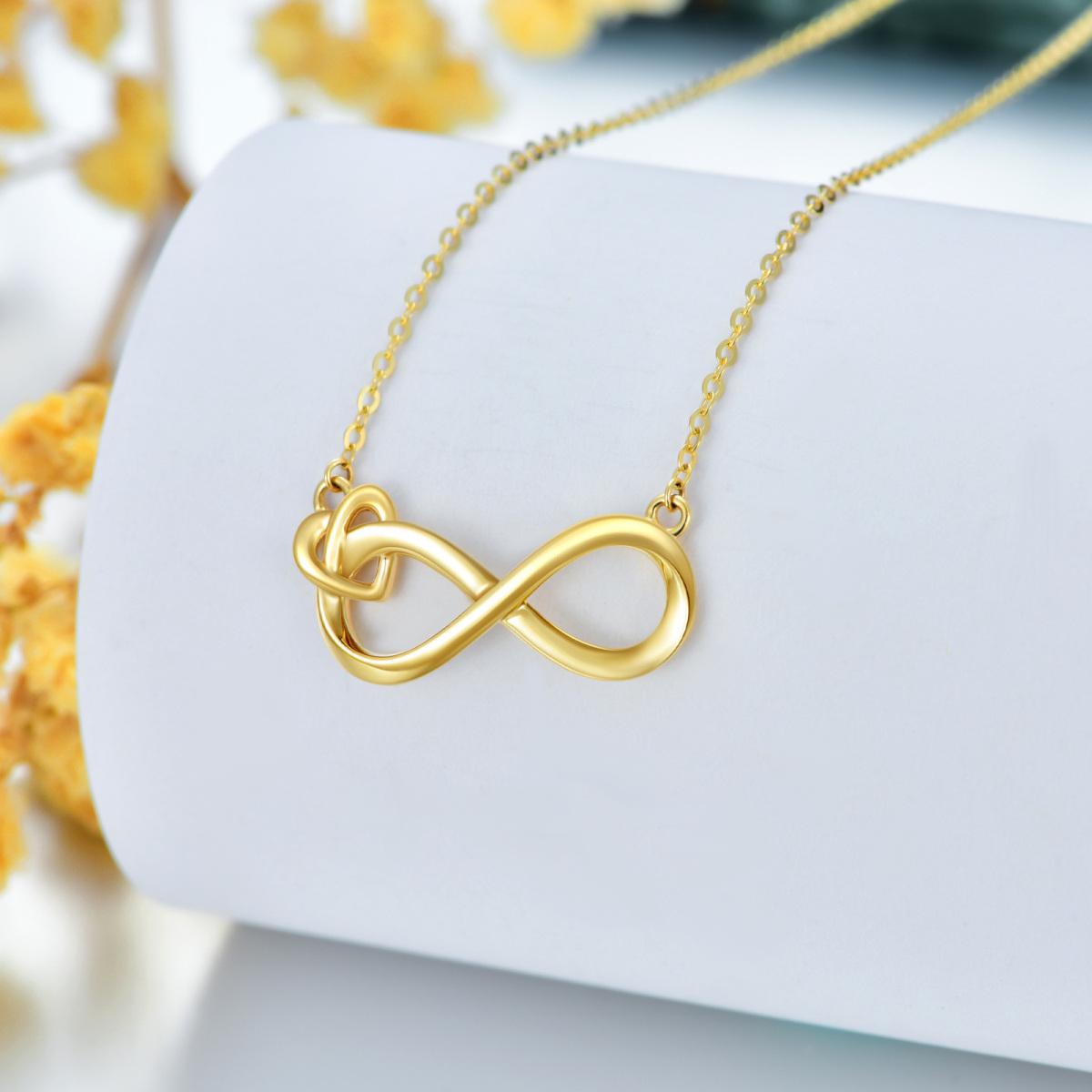 Collar de oro de 14 quilates con corazón y símbolo del infinito-4