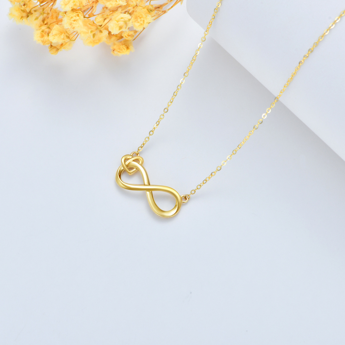 Collar de oro de 14 quilates con corazón y símbolo del infinito-5