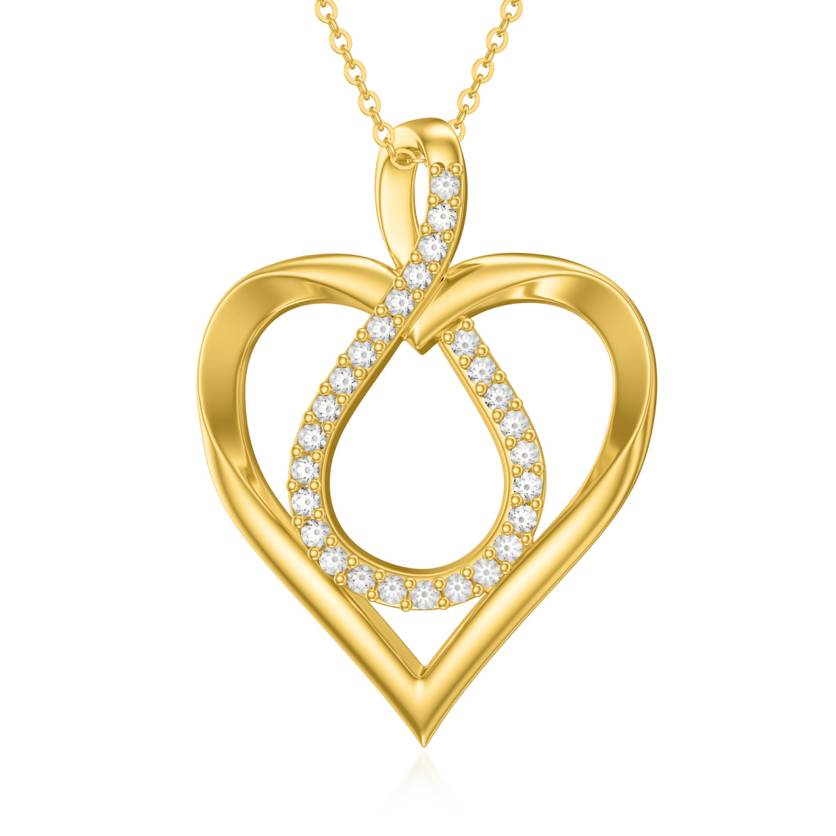 Collana con ciondolo a cuore e simbolo dell'infinito in oro 14K con zirconia cubica-1