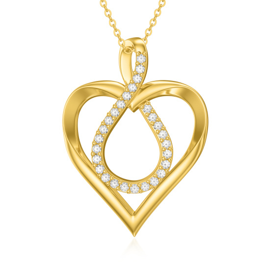 Collana con ciondolo a cuore e simbolo dell'infinito in oro 14K con zirconia cubica