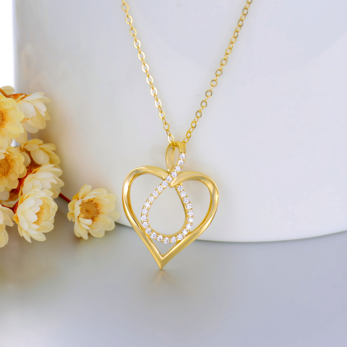 10K Gold Cubic Zirconia Heart & Infinity Symbol Pendant Necklace-4