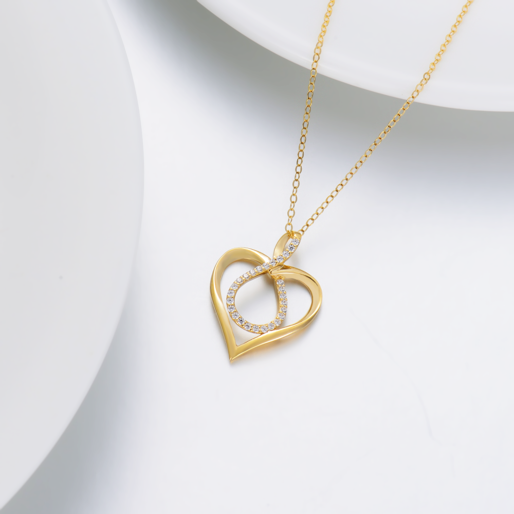 Collar colgante de oro de 14 quilates con circonita cúbica, corazón y símbolo del infinito-5