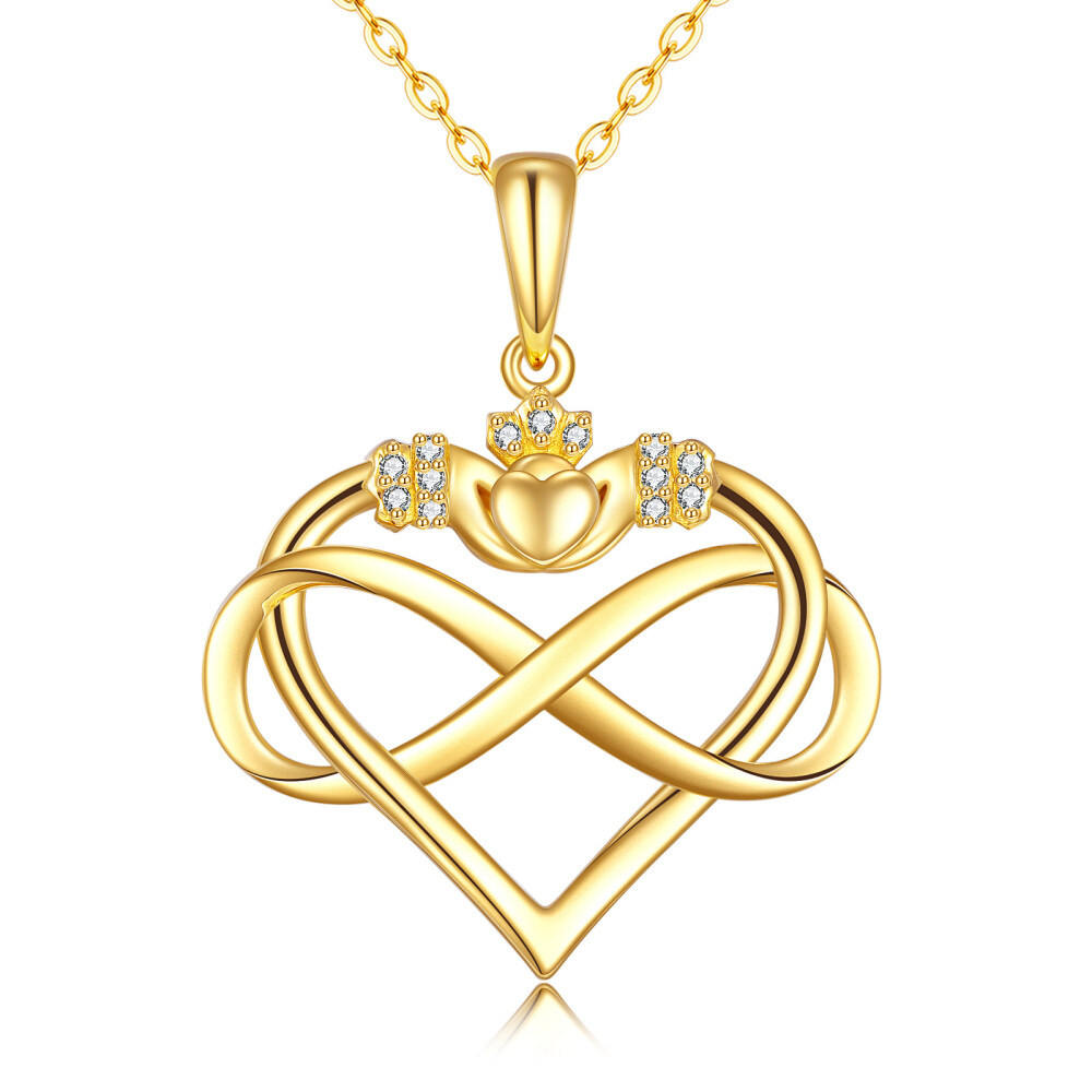 Collar colgante de oro de 14 quilates con circonita cúbica, corazón y símbolo del infinito-1