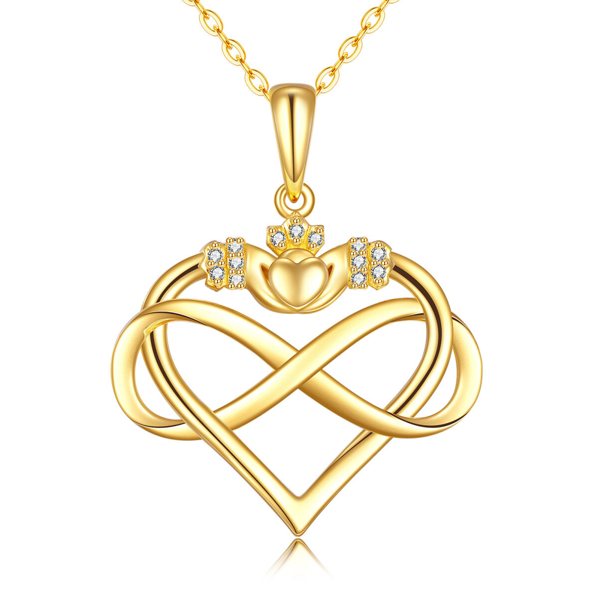 10K Gold Cubic Zirconia Heart & Infinity Symbol Pendant Necklace-1