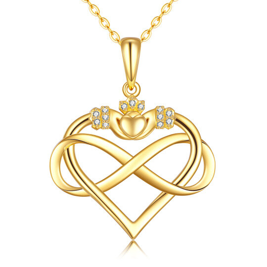 Collier en or 14K à pendentifs en zircon cubique avec symbole du coeur et de l'infini