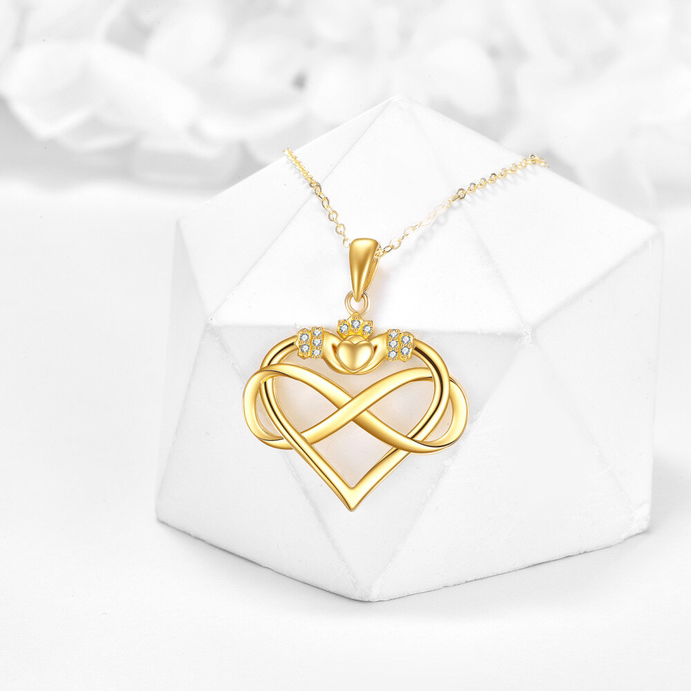 Collar colgante de oro de 14 quilates con circonita cúbica, corazón y símbolo del infinito-3