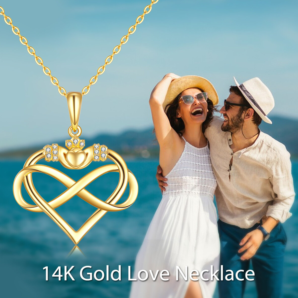 10K Gold Cubic Zirconia Heart & Infinity Symbol Pendant Necklace-5