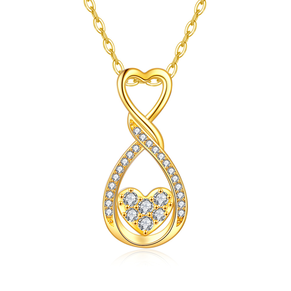 Colar com pingente de símbolo do infinito de coração de zircônia cúbica em ouro 10K-1
