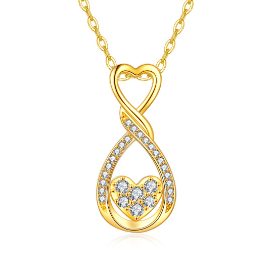 Collana con ciondolo a cuore e simbolo dell'infinito in oro 14K con zirconia cubica