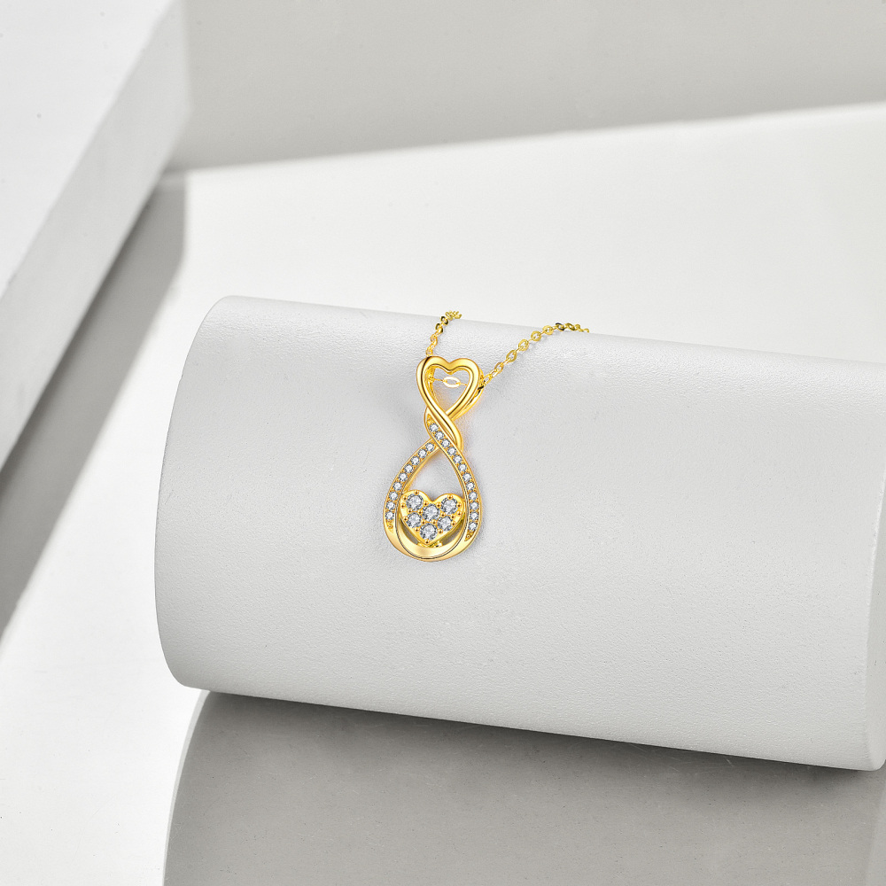 Colar com pingente de símbolo do infinito de coração de zircônia cúbica em ouro 10K-4
