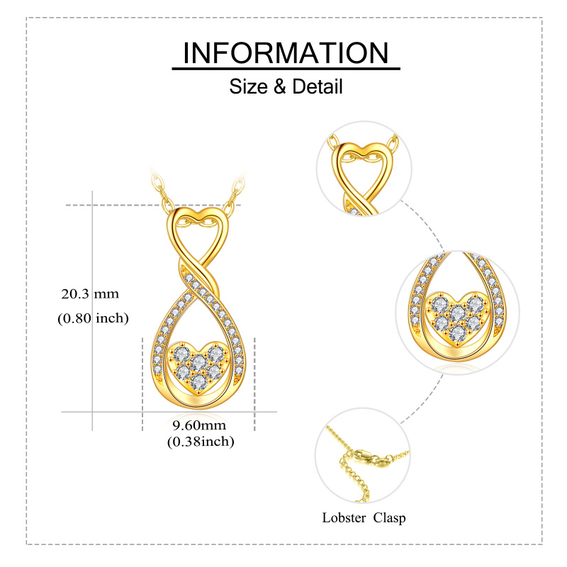 Collar con colgante de corazón y símbolo de infinito en oro de 18 quilates con circonitas cúbicas-6