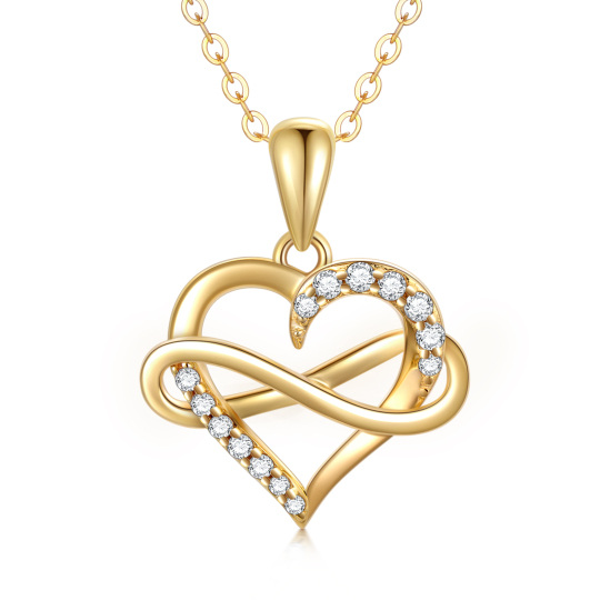 Collier en or 14K à pendentifs en zircon cubique avec symbole du coeur et de l'infini