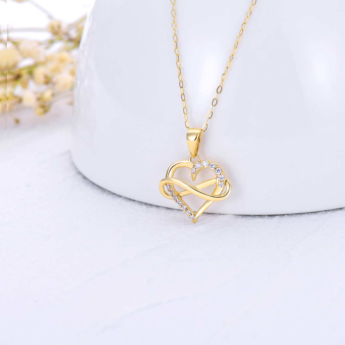 10K Gold Cubic Zirconia Heart & Infinity Symbol Pendant Necklace-3