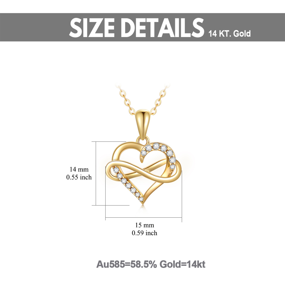 10K Gold Cubic Zirconia Heart & Infinity Symbol Pendant Necklace-6