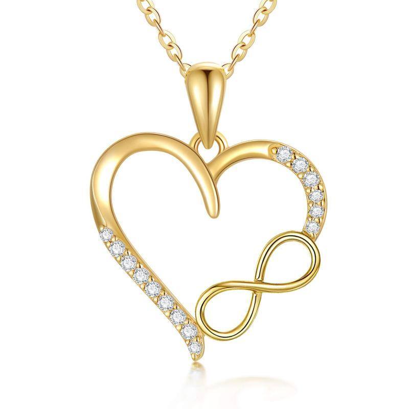 10K Gold Cubic Zirconia Heart & Infinity Symbol Pendant Necklace-1