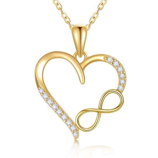 Collana con ciondolo a cuore e simbolo dell'infinito in oro 14K con zirconia cubica