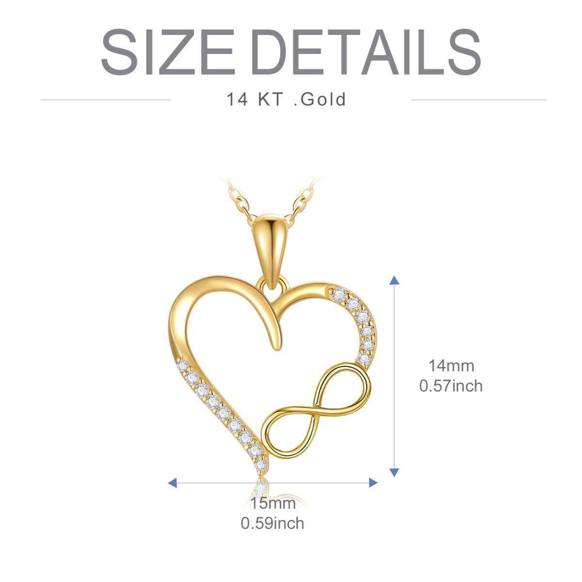 10K Gold Cubic Zirconia Heart & Infinity Symbol Pendant Necklace-3