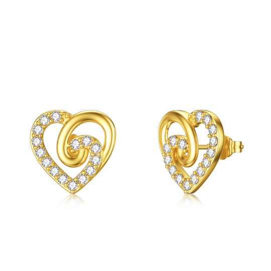 10K Gold Cubic Zirconia Heart & Infinity Symbol Stud Earrings