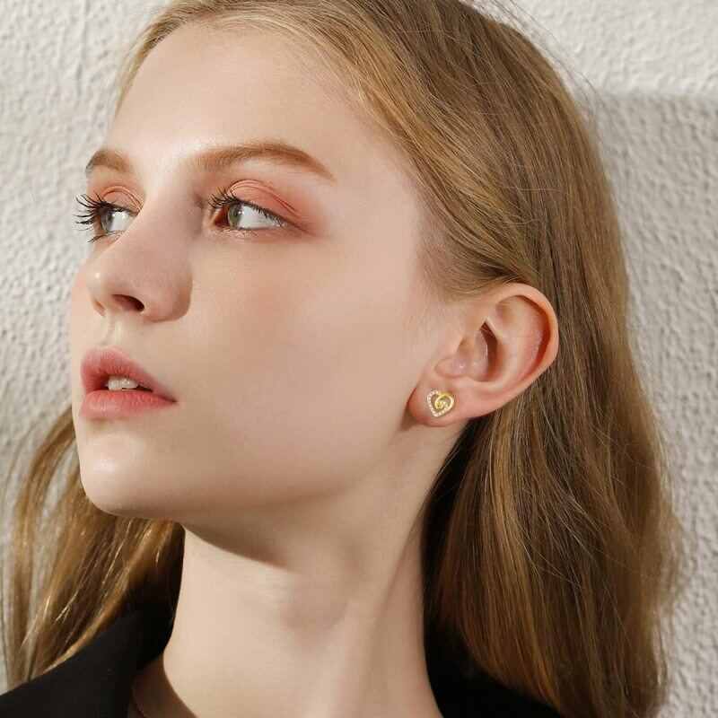 10K White Gold Cubic Zirconia Heart & Infinity Symbol Stud Earrings-2