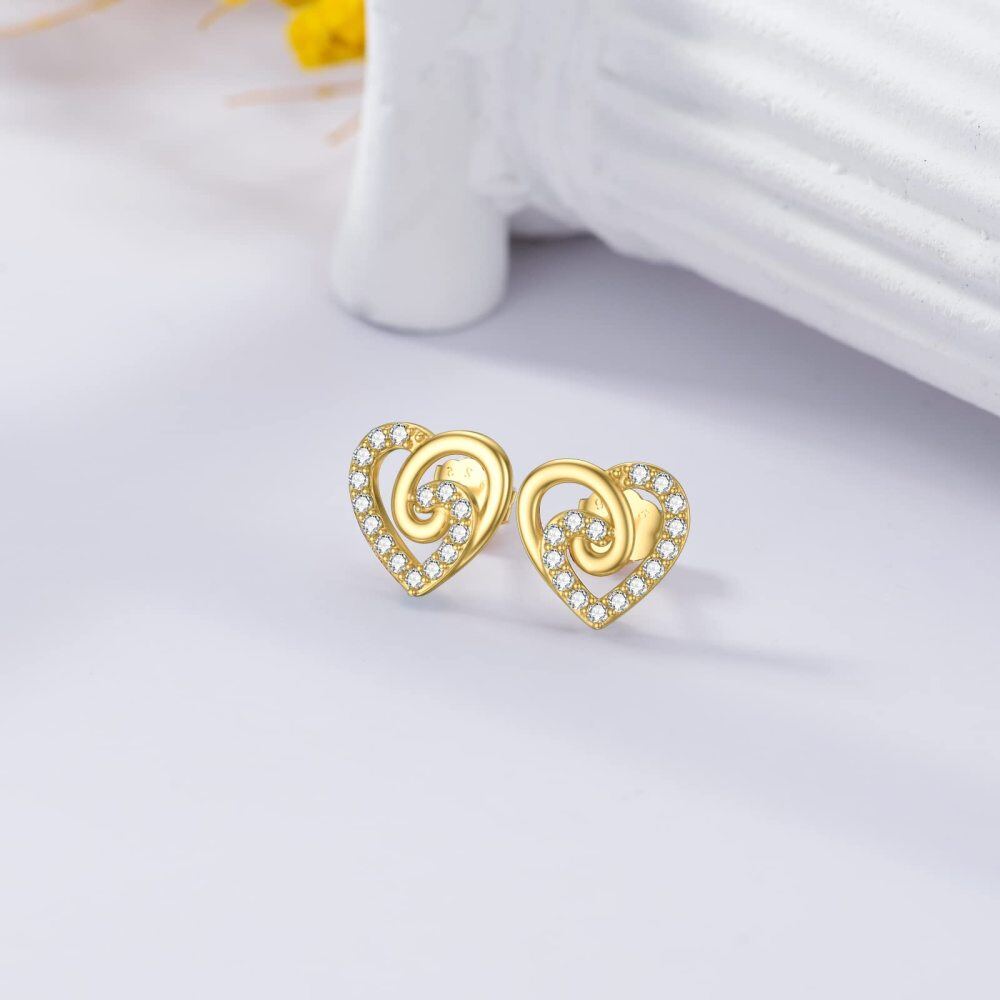 10K Gold Cubic Zirconia Heart & Infinity Symbol Stud Earrings-3