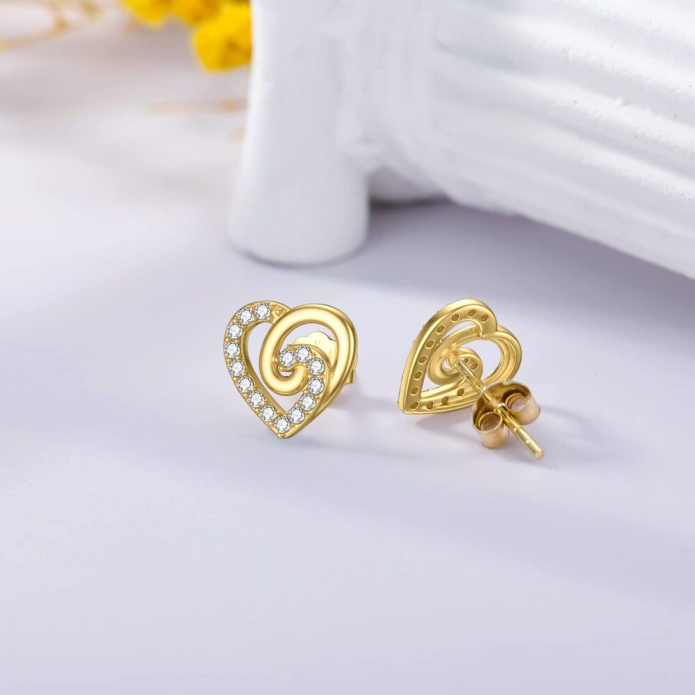 10K Gold Cubic Zirconia Heart & Infinity Symbol Stud Earrings-4