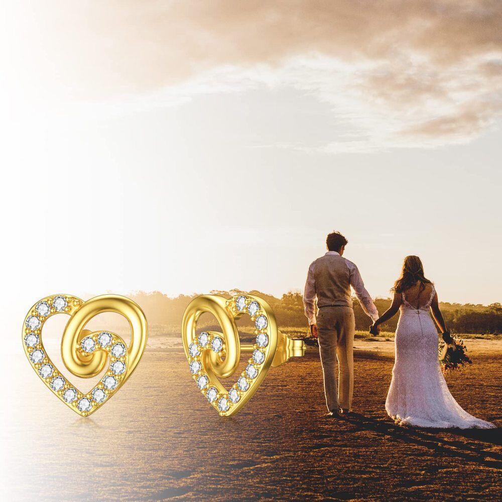 10K Gold Cubic Zirconia Heart & Infinity Symbol Stud Earrings-5