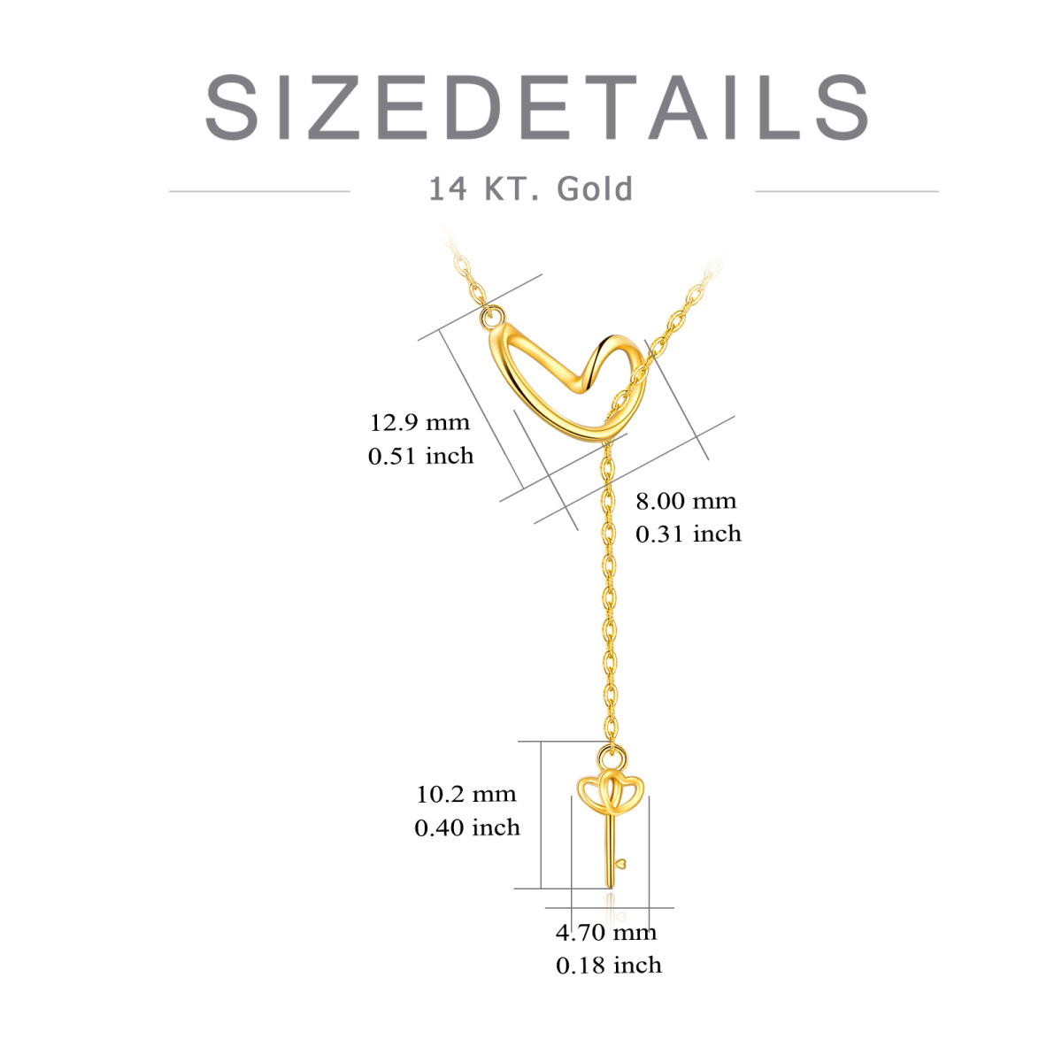 14K Gold Herz & Schlüssel Einstellbare Y-Halskette-4