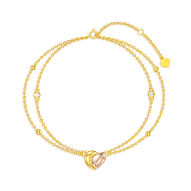 Oro de 14 quilates Cubic Zirconia Corazón Layerered Pulsera-1