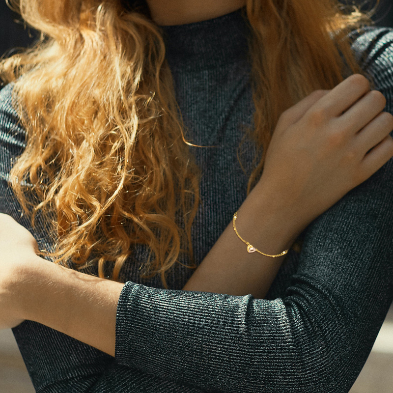 Bracelet à plusieurs rangs en or blanc 10 carats et zircon cubique en forme de cœur-2