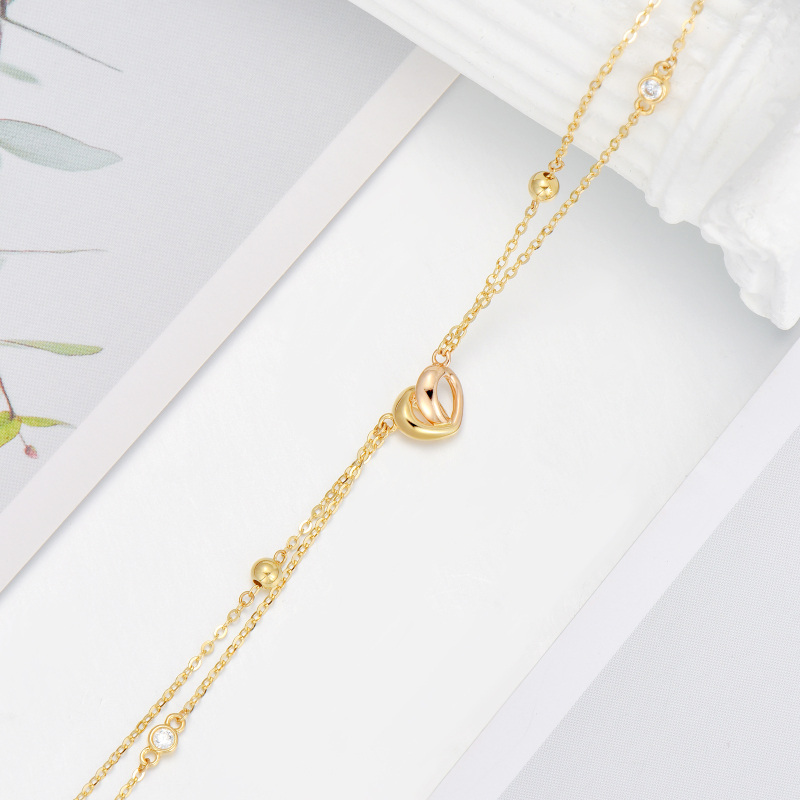 Bracelet à plusieurs rangs en or blanc 10 carats et zircon cubique en forme de cœur-4