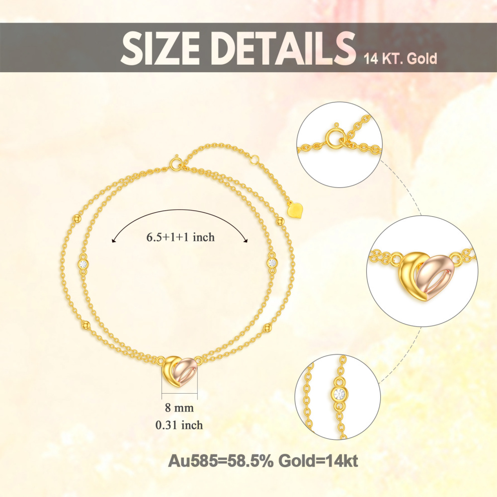 10K Gold Cubic Zirconia Heart Layerered Bracelet-5