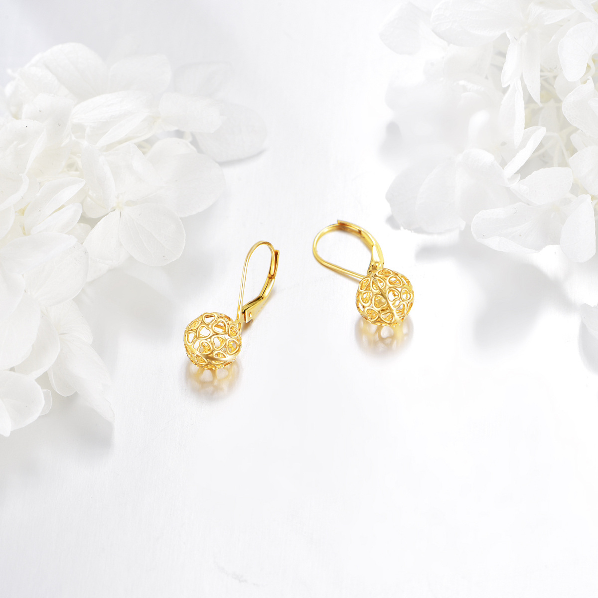 Boucles d'oreilles à levier en or 14K avec cœur-4