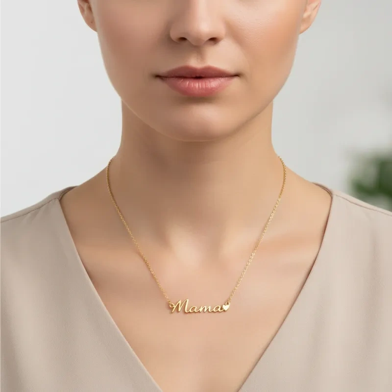 Collier pendentif Maman et Cœur en or blanc 10 carats-2