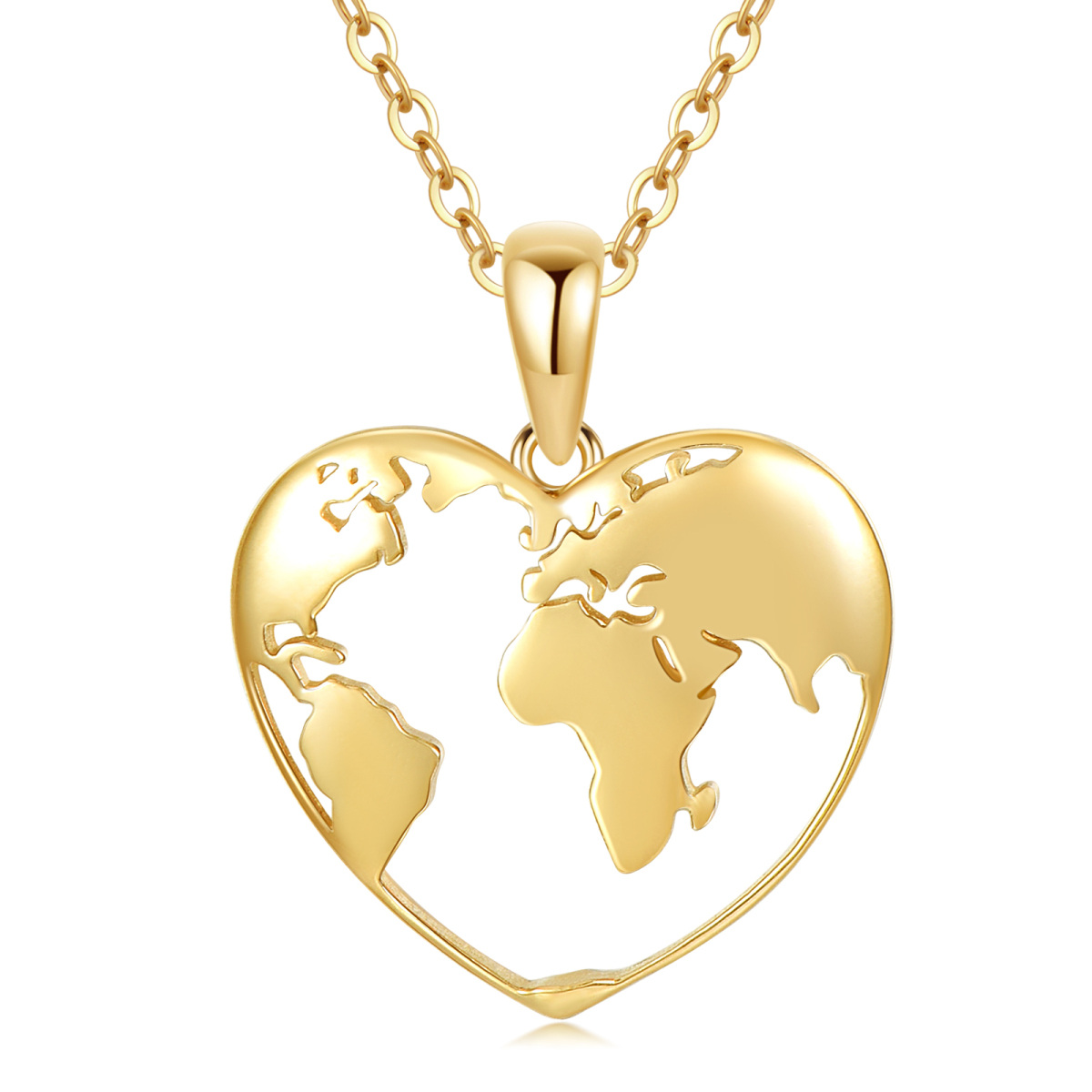 Collar con colgante de mapa de corazón en oro de 14 quilates-1