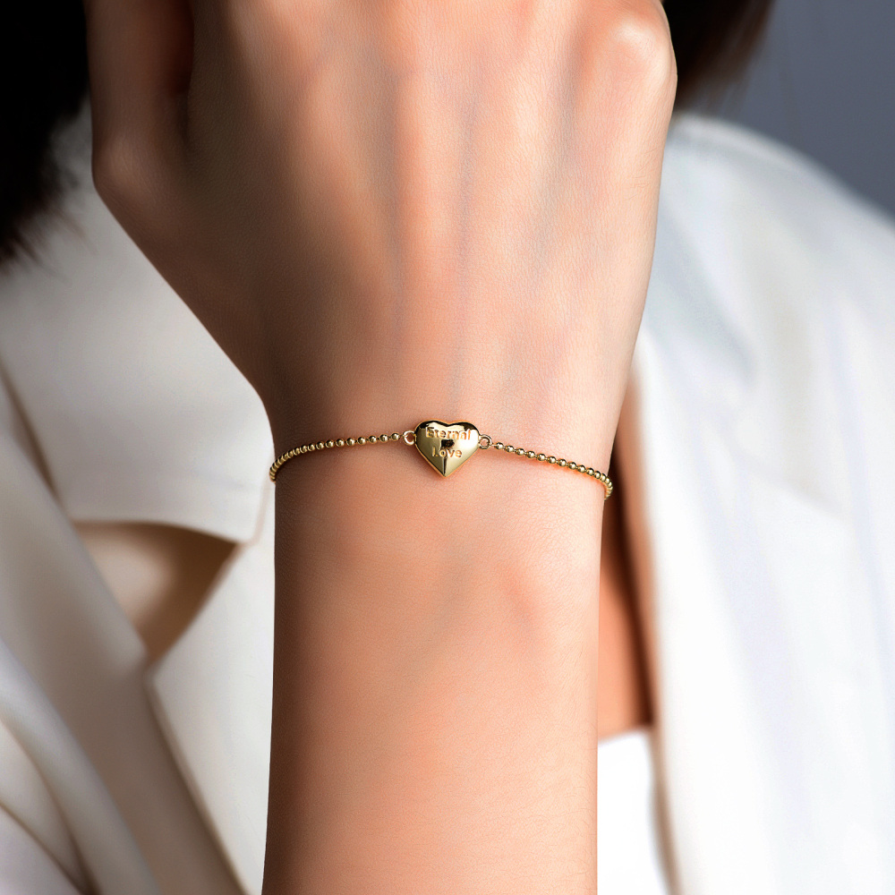 Bracciale con perline metalliche a cuore in oro 10K-2