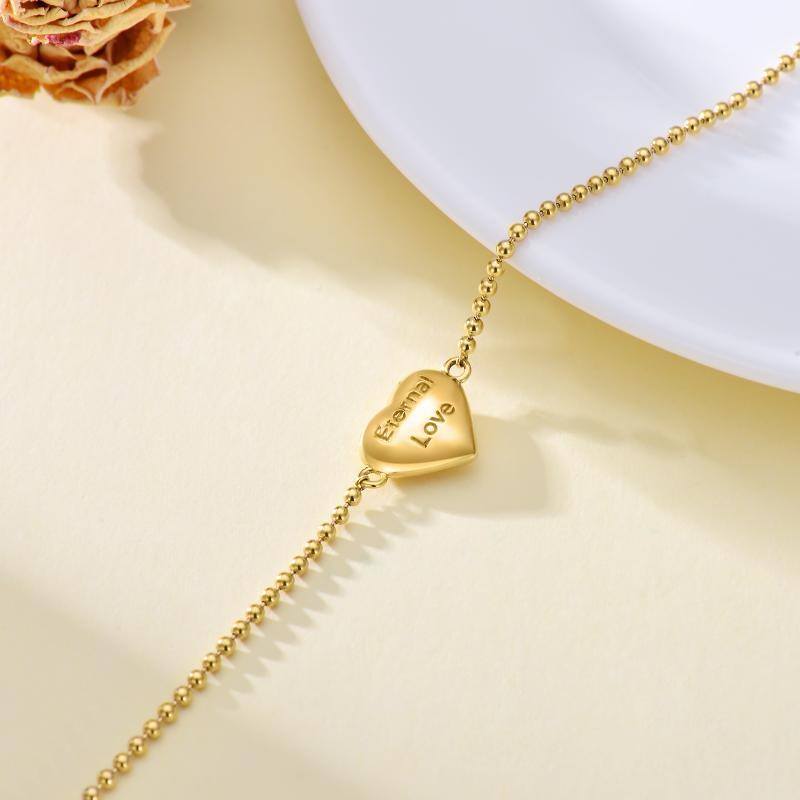 Bracciale con perline metalliche a cuore in oro 10K-4