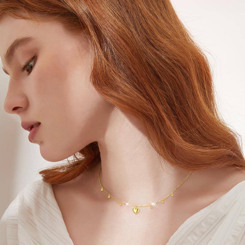 Collier ras du cou en or 14K avec cœur en métal-2