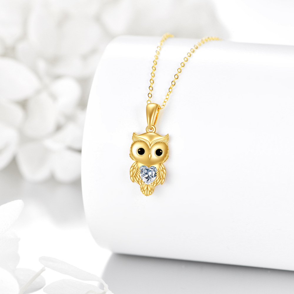 Collier avec pendentif hibou en or 14 carats et moissanite en forme de cœur-3