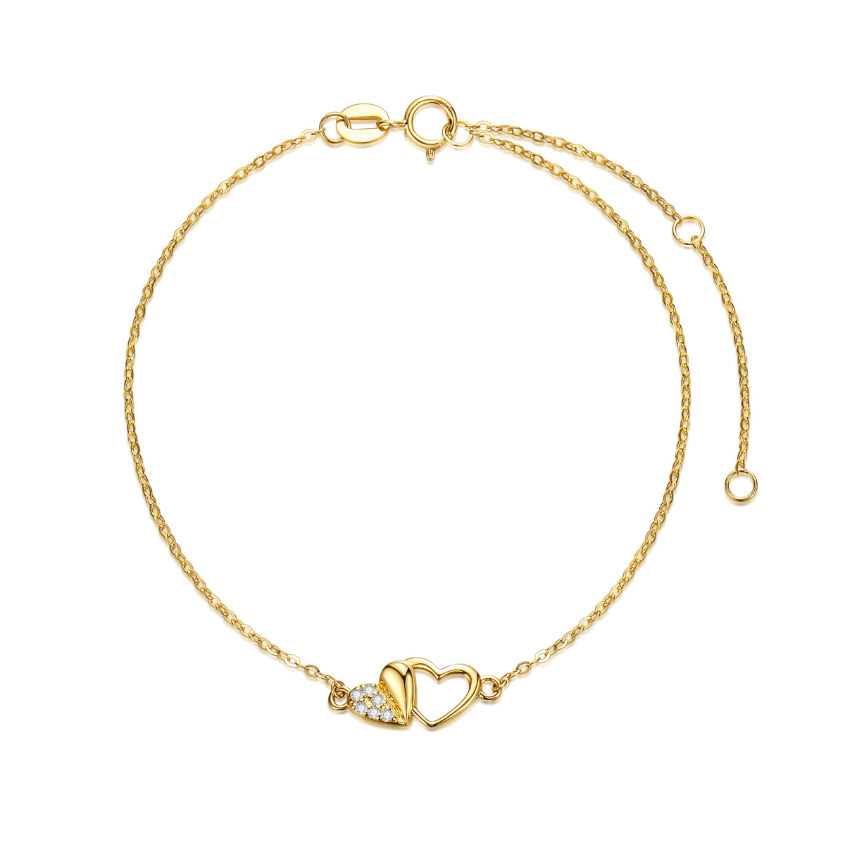 Pulsera con colgante de corazón y corazón de moissanita de oro de 14 quilates para mujer-1